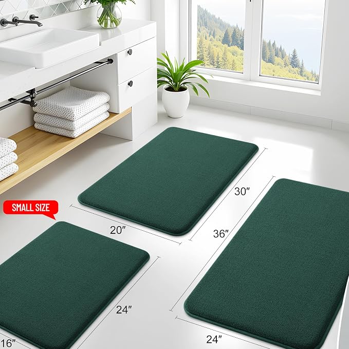 Smiry Memory Foam Toilet Rugs U Shaped 24x24, Extra Soft Bath Mat | Green Quick Dry, Machine Washable Bath Mats for Bathroom, Shower, Tub and Home Decor Accessories