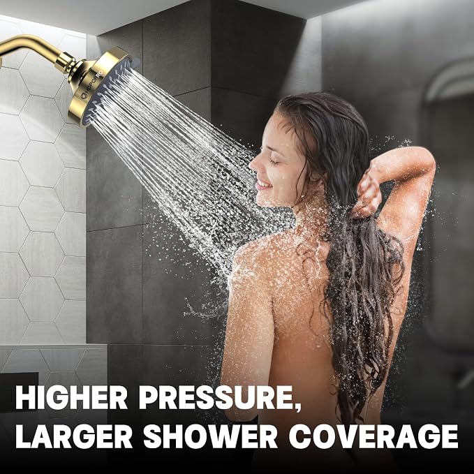 High Pressure Shower Head, HOPOPRO 5-Mode Fixed Showerhead, NBC Recommended | The Washington Post, NBC News, Today TV Show Recommended, Consumer Reports Tested High Flow Fixed Shower Head (4 Inch Gold)