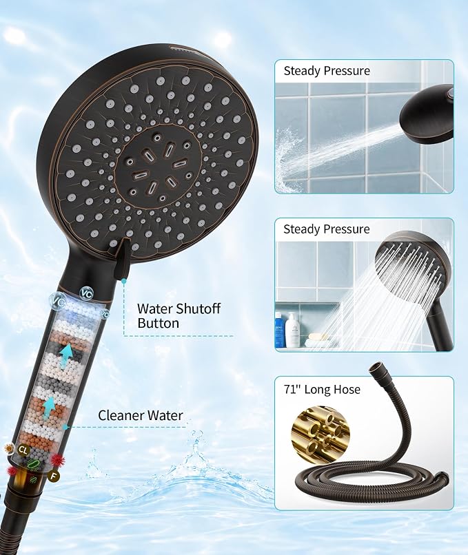 SR SUN RISE Filtered Shower Head with Handheld High Pressure 9 Spray Mode Showerhead Detachable Shower Head Water Softener Filters Beads for Hard Water Remove Chlorine 1 Filter ORB