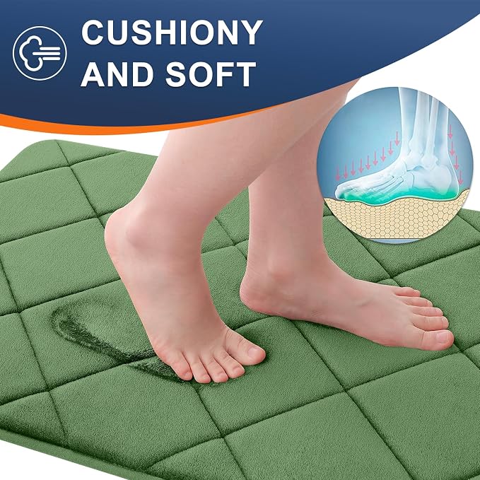 OLANLY Memory Foam Bath Mat 30x20, Ultra Soft and Absorbent Bathroom Rugs | Olive Green, Quick Dry, Machine Washable Shower Bath Rugs, Comfortable Bath Carpet for Bathroom Floor, Tub and Shower