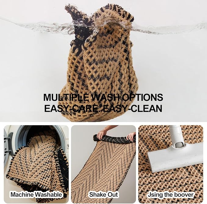 Sunfly Waffle Bath Mat, Boho Bathroom Rugs Non Slip Washable Super Absorbent Quick Dry Bath Mat Farmhouse Bathroom Decor, 24"x48" Black &Khaki