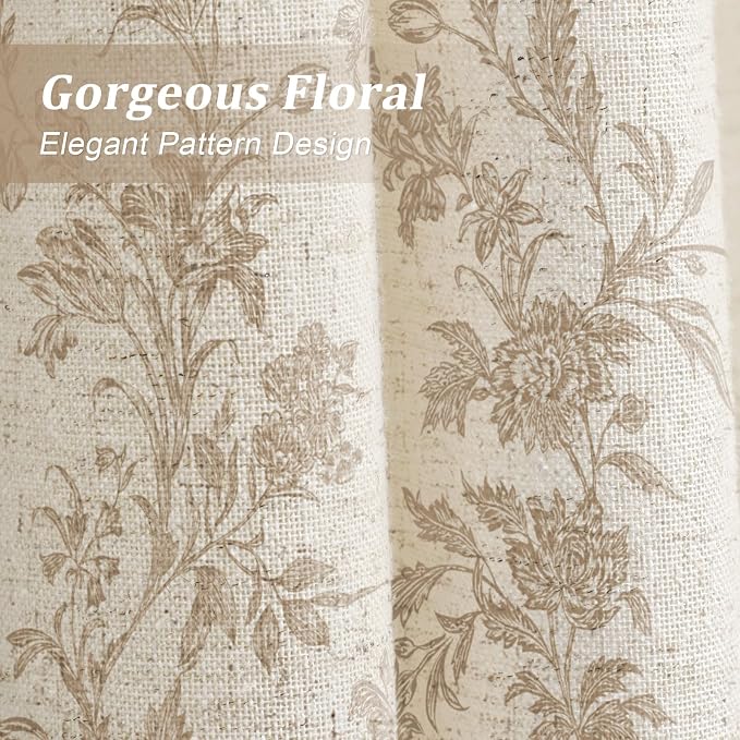 Beige Floral Shower Curtain,Vintage Linen Cottagecore Shower Curtains for Bathroom, 72" W x 72" L