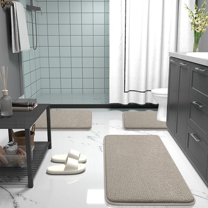 OLANLY Thick Memory Foam Bathroom Rug 36x24, Absorbent Bath Mat, Warm Taupe | Soft Quick Dry Bath Rugs, Non-Slip, Machine Washable Carpet for Bathroom Floor, Tub and Shower, Home Decor Accessories