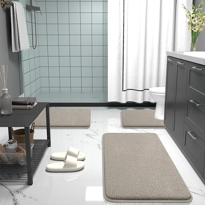 OLANLY Memory Foam Bathroom Runner Rugs 59x20, Long Bath Mats, Warm Taupe | Soft Quick Dry Bath Rugs, Non-Slip, Absorbent Machine Washable Mat for Bathroom Floor, Tub and Shower, Home Decor Accessories