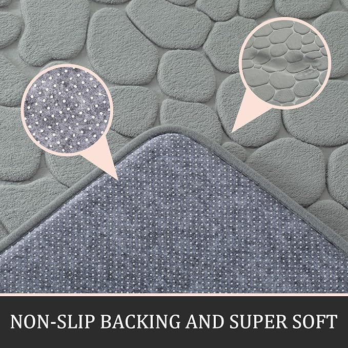 Bathroom Rugs Mat Set, Memory Foam Bath Mat 3 Piece Gray | U Shape+Small Mat, Non Slip, Water Absorbent, Washable, Bath Mat For Bathroom, Sink and Toilet