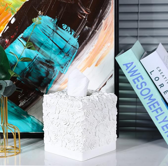 Hymmah Modern Square Tissue Box Cover Holder,Bathroom Accessories Decor Unique Design Tissue Box Cover for Bathroom Vanity Counter Tops Also Great for Bedrooms and Living Rooms