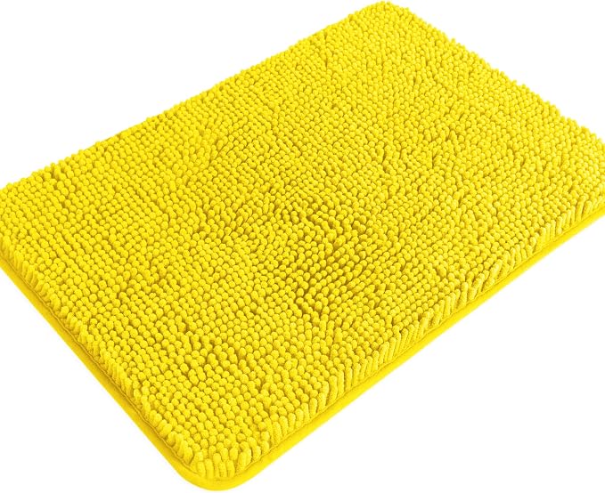 Yellow Bathroom Rug – Absorbent and Washable Bath Mat, Non-Slip, Thick Soft Chenille Bath Rugs for Bathroom Floor, Shower, Sink - 17" x 24"