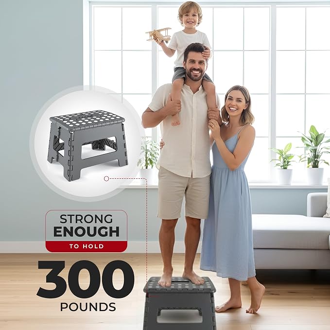 Utopia Home Folding Step Stool 9 Inch, Anti-Slip, Grey, 1-Pack | Foldable step stool with anti-slip surface, built-in handle, and 300 lbs support for safe home use.