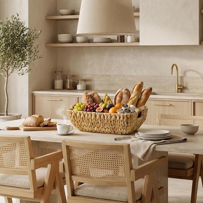 StorageWorks Hand-Woven Storage Baskets with Wooden Handles, Water Hyacinth Wicker Baskets for Organizing, 2 Pack | Wicker Storage Baskets For Shelves, Baskets With Wooden Handles, 2-Pack Gifts Basket For Home Decor, Hand-Woven Basket