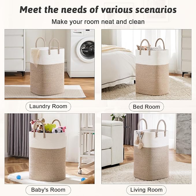 Artfeel Laundry Basket,Woven Cotton Rope Laundry Hamper,40L Versatile Storage for Dirty Clothes,Baby Toys,and Blankets in Bathroom, Nursery,and Living Room