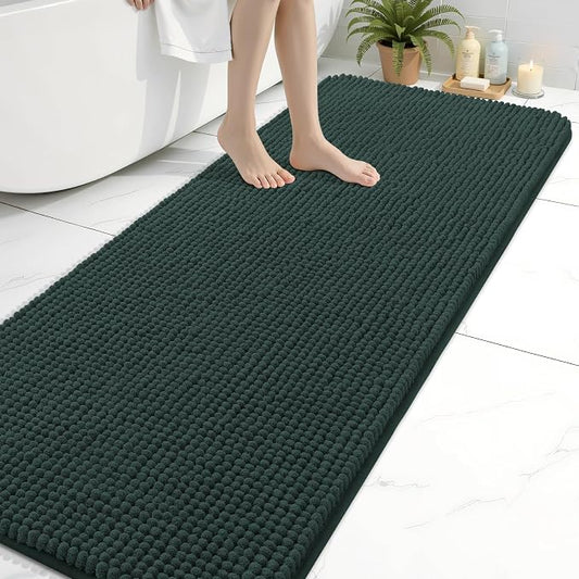 Arotive Chenille Bathroom Rugs 70x24, Soft Absorbent Bath Mat, Dark Green | Rubber Backing, Machine Washable Dry Bath Mats for Bathroom Floor, Tub and Shower, Home Decor Accessories