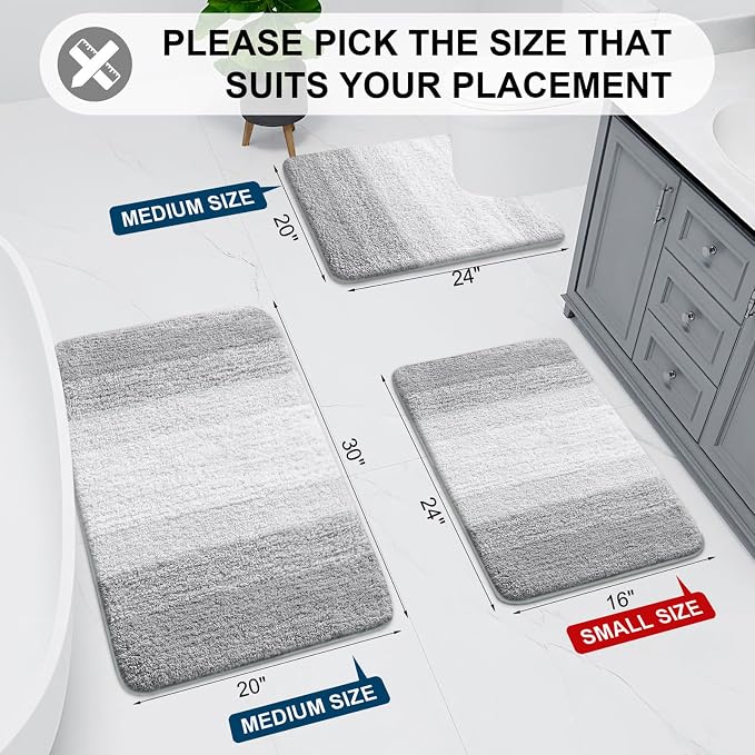 Arotive Microfiber Bathroom Rugs, Shaggy Soft Absorbent Bath Rug, 59x20 | LightGrey, Rubber Backing Thick Plush Machine Washable Dry Bath Mats for Bathroom, Tub and Shower, Rectangular