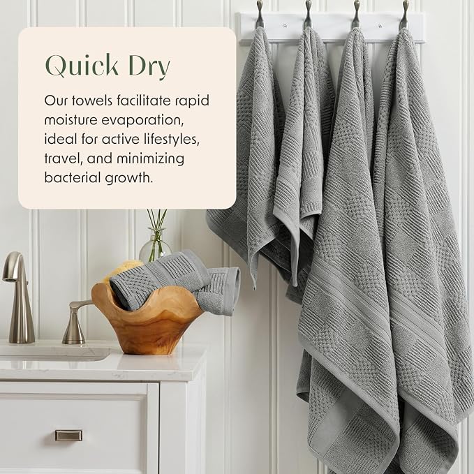 100% Cotton Bath Towel Set | 4-Pack | Textured Carbon Grey | Luxury Geometric Design | Absorbent & Quick-Dry Bathroom Towels | Textured and Durable Cotton Towels for Bathroom | OEKO-TEX