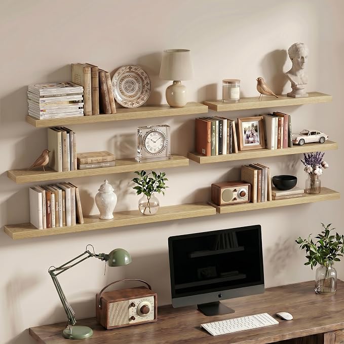Vivelove 16 Inch Floating Shelves Wall Mounted for Display, 6.5 Deep Duty Shelves with Invisible Brackets for Living Room,Bedroom,Kitchen, Bathroom Storage & Decor,16" Wx6.5 Dx1.4 H - Oak
