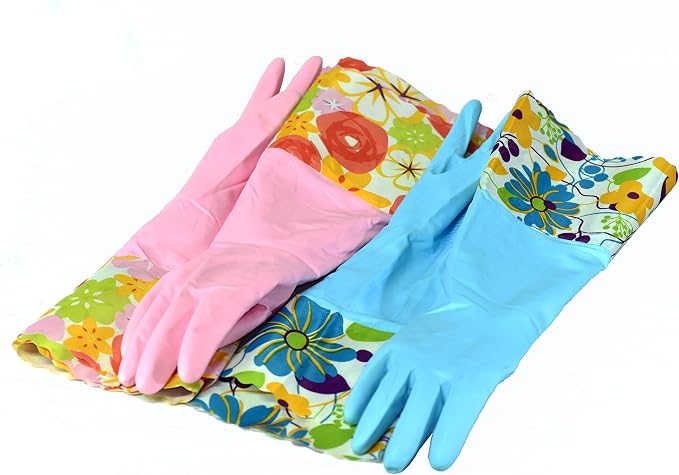 G & F Reusable Household Cleaning Gloves, Cotton-Lined Latex Rubber Dishwashing Gloves, Non-Slip Waterproof Kitchen & Bathroom Gloves for Washing Dishes, Scrubbing, Mopping & Household Chores