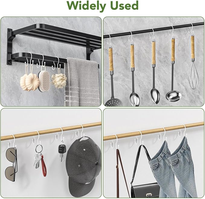 24 Pack Shower Curtain Hooks, Simple Shower Curtain Rings, Sturdy Shower Curtain Hangers, Double Hook Shower Curtain Hooks, Smooth Gliding Metal Shower Hooks for Shower Curtain, White