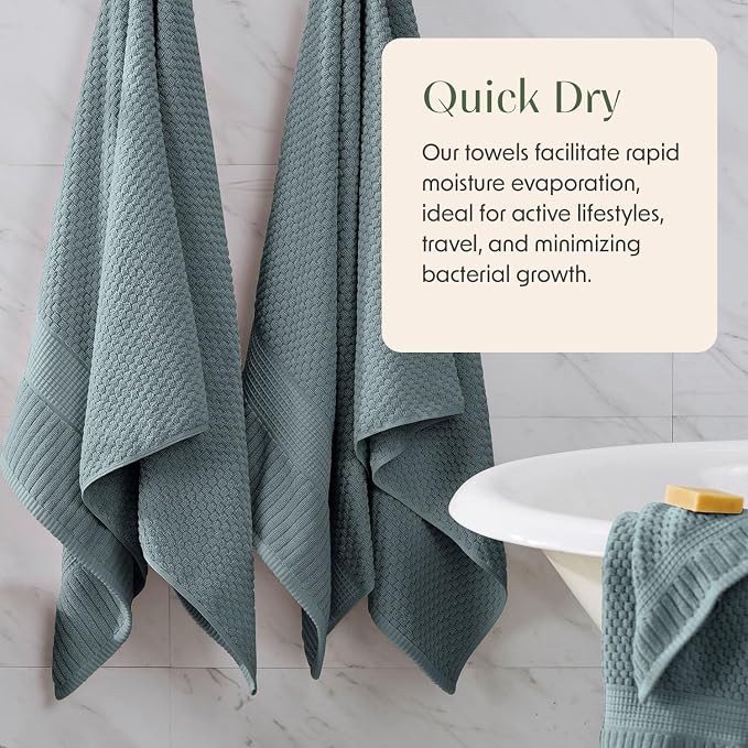 100% Cotton 6 Piece Bath Towel Set | Green Towels | Oeko‑TEX Standard 100 | Soft & Absorbent, Quick‑Dry | Trinity Collection - Stormy Sea