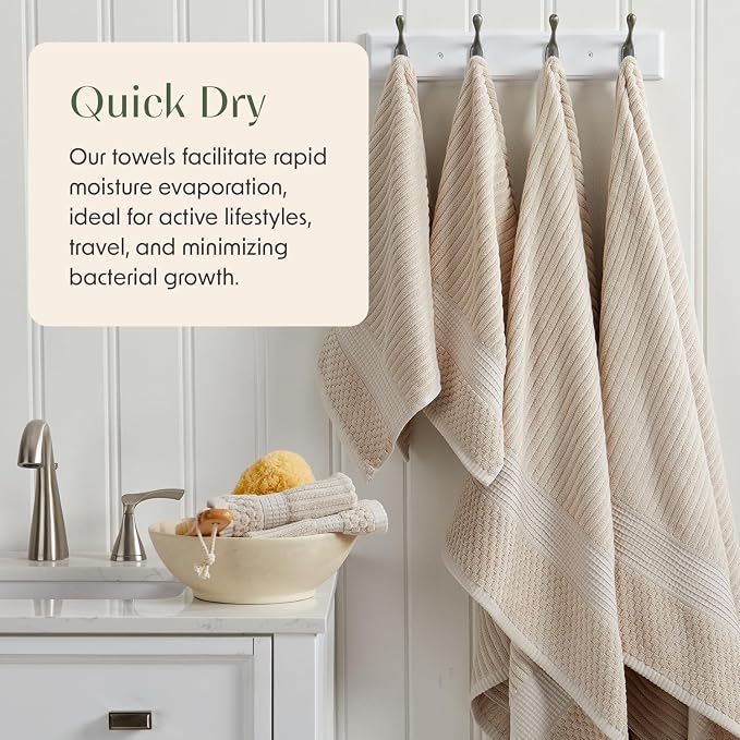 100% Cotton Bath Towel Set | 4-Pack | Textured | Beige | Absorbent & Quick-Dry Bathroom Towels | Textured and Durable Cotton Towels for Bathroom | OEKO-TEX | Krista Collection