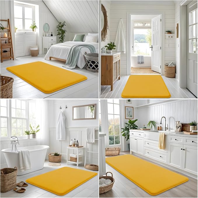 Smiry Memory Foam Bath Mat 36x24, Extra Soft and Absorbent Bathroom Rugs | Yellow, Quick Dry Machine Washable Non-Slip Bath Mat for Bathroom Floor, Shower and Tub