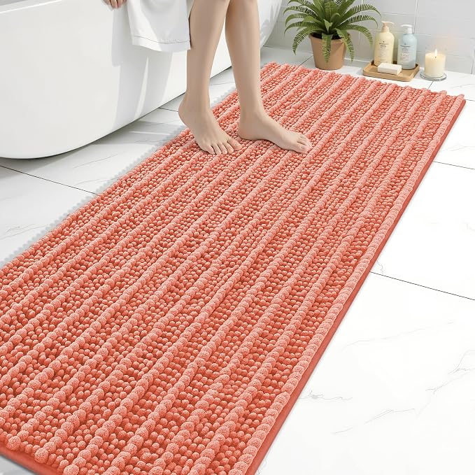 Arotive Bathroom Rugs Mat 70x24, Soft Absorbent Chenille Shaggy Bath Mat | Coral, Machine Wash Dry, Bath Rugs for Bathroom Floor, Tub and Shower, Home Decor Accessories