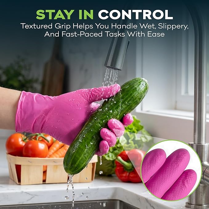 FifthPulse Fuchsia Hot Pink Nitrile Disposable Gloves -3 Mil Medical Exam Nitrile Gloves -Powder and Latex Free