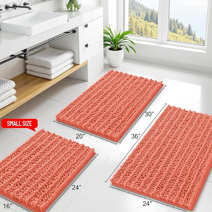 Smiry Bathroom Rugs 47X24, Extra Soft Rubber Backing Chenille Bath Mats | Coral Machine Washable Non Slip Quick Dry Bath Mats for Bathroom Floor, Tub, Shower, Home Decor Accessories