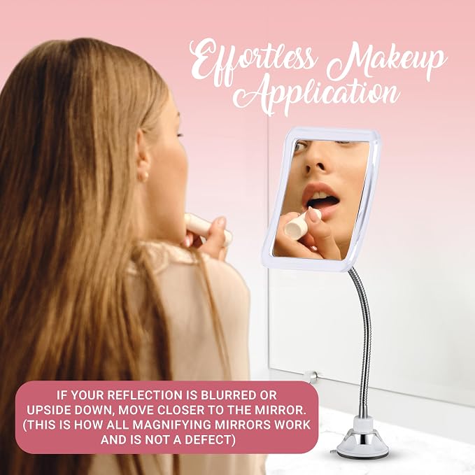 Flexible 10X Gooseneck Magnifying Mirror, 6.3" x 6.3" (Square) | Adjustable Gooseneck Magnifying Makeup Mirror Non Lighted with Suction - 2-in-1 Table & Wall Mount for Vanity & Bathroom Use