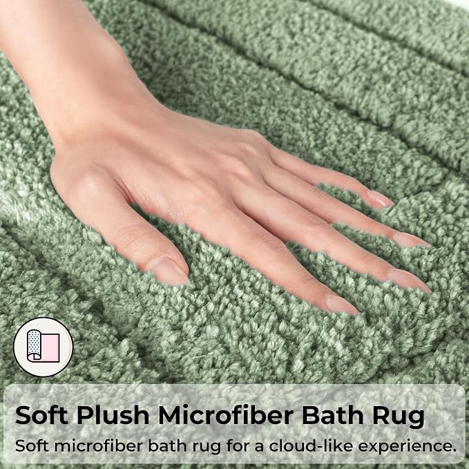 GRANNY SAYS Green Bathroom Rugs Set 2 Piece, Non Slip Microfiber Bath Mats | Soft microfiber with TPR backing, fast water absorption, machine washable 2 piece bath rug set for Tub, Shower, Toilet