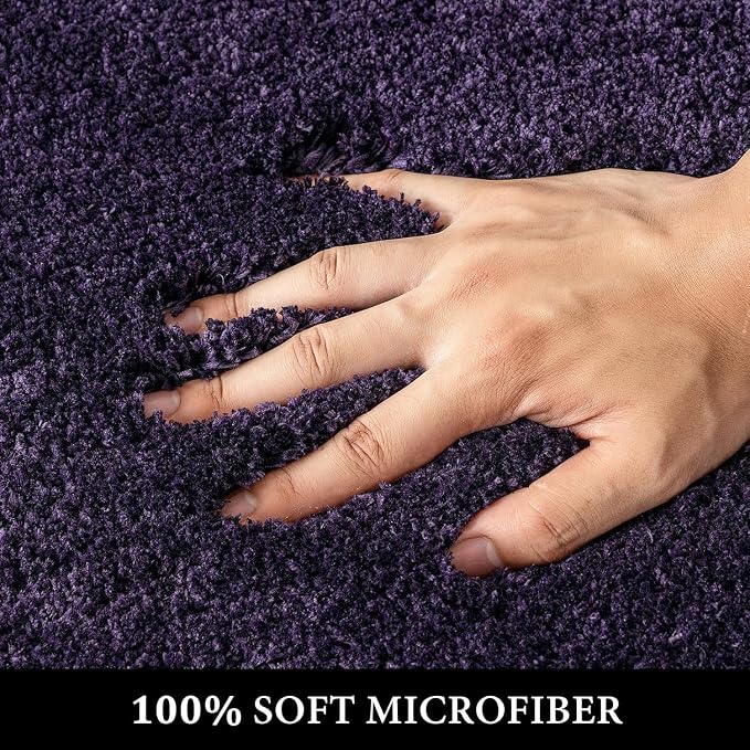 MIULEE Dark Purple Bathroom Runner Rugs Soft Microfiber Bath Mat 16x48 Inch | Absorbent, Non Slip, Quick Dry, Fluffy Bath Rugs for Bathroom Floor Tub Showers, Machine Washable