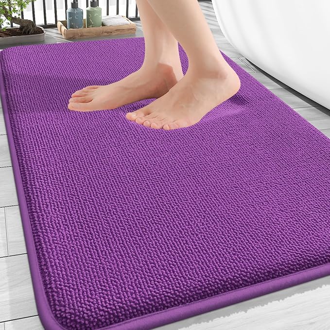 OLANLY Thick Memory Foam Bathroom Rugs 30x20, Absorbent Bath Mat, Purple | Soft Quick Dry Bath Rugs, Non-Slip, Machine Washable Carpet for Bathroom Floor, Tub and Shower, Home Decor Accessories