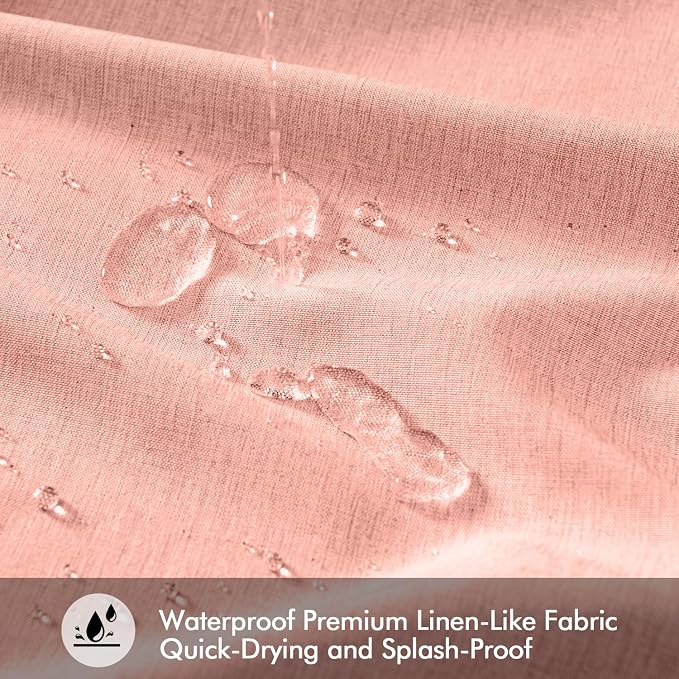 ANRODUO Blush Pink Linen Textured Fabric Shower Curtain Set - W72xL72 | Farmhouse Shower Curtain with 12 Metal Hooks, Waterproof Heavy Duty, Button Hole Design, Machine Washable for Bathroom