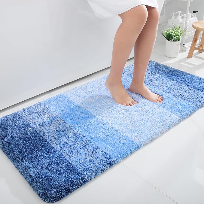OLANLY Large Bathroom Rugs 50x30, Extra Soft Absorbent Microfiber Bath Rugs | Light Royal Blue, Non-Slip Quick-Drying Rubber Backing, Washable Bath Mat for Floor, Tub and Shower, Home Decor Accessories