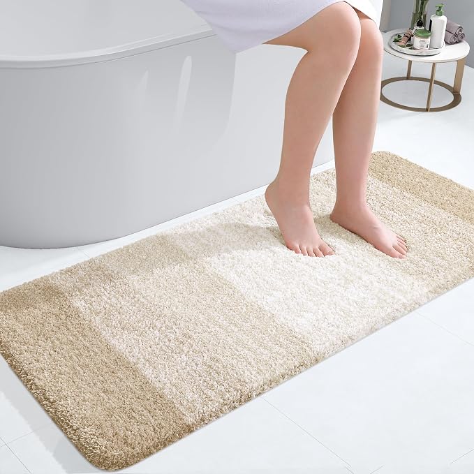 OLANLY Bathroom Runner Rug 47x20, Extra Soft Absorbent Microfiber Bath Rugs | Light Beige, Non-Slip Quick-Drying Rubber Backing, Washable Long Bath Mat for Floor, Tub and Shower, Home Decor