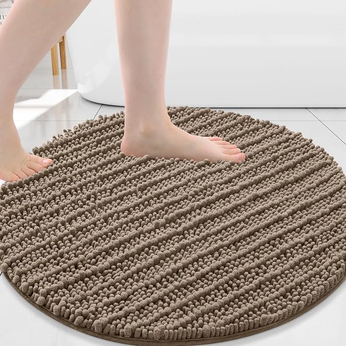 Arotive Round Bathroom Rugs 24x24, Soft Absorbent Chenille Shaggy Bath Mat | Camel, Machine Wash Dry, Bath Rugs for Bathroom Floor, Tub and Shower, Home Decor Accessories