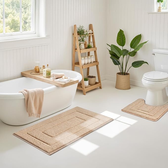 GRANNY SAYS Khaki Bathroom Rug 24" x 43", Non-Slip Microfiber Bath Mat | Ultra-soft, durable TPR backing for reliable grip, fast water absorption, machine washable for Vanity, Shower, Tub