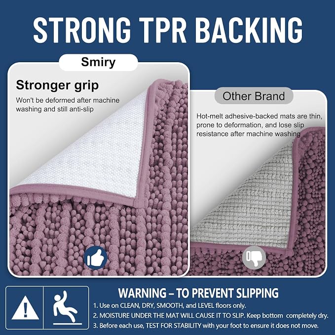 Smiry Bathroom Rugs 24X16, Extra Soft Rubber Backing Chenille Bath Mats | Deep Plum Machine Washable Non Slip Quick Dry Bath Mats for Bathroom Floor, Tub, Shower, Home Decor Accessories