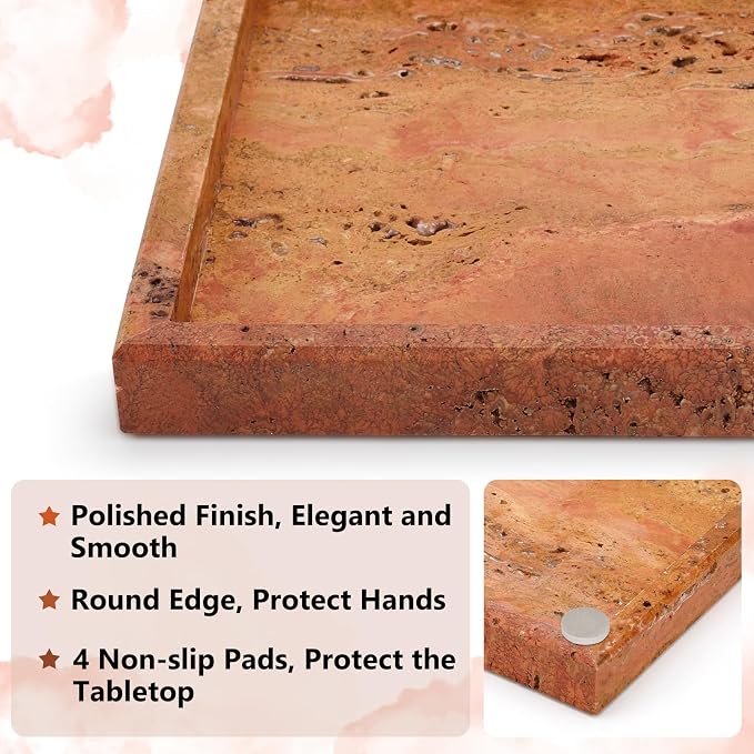 Real Natural Marble Tray for Bathroom, Vanity, Kitchen Counter & Desktop | Rectangle Genuine Stone Marble for Home Decor - Ideal for Jewelry, Cosmetics, Candles, Lotion & Perfume Display