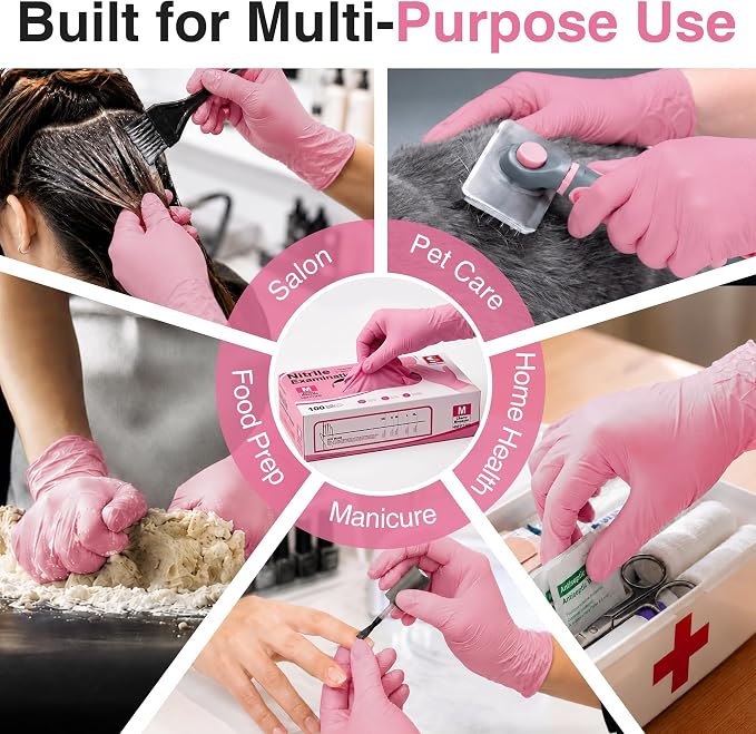 Schneider Medical Nitrile Exam Gloves, Powder & Latex Free, Pink | Disposable for Medical Exams, Cooking, Food Prep, Cleaning, Home, Household Use, 4Mil