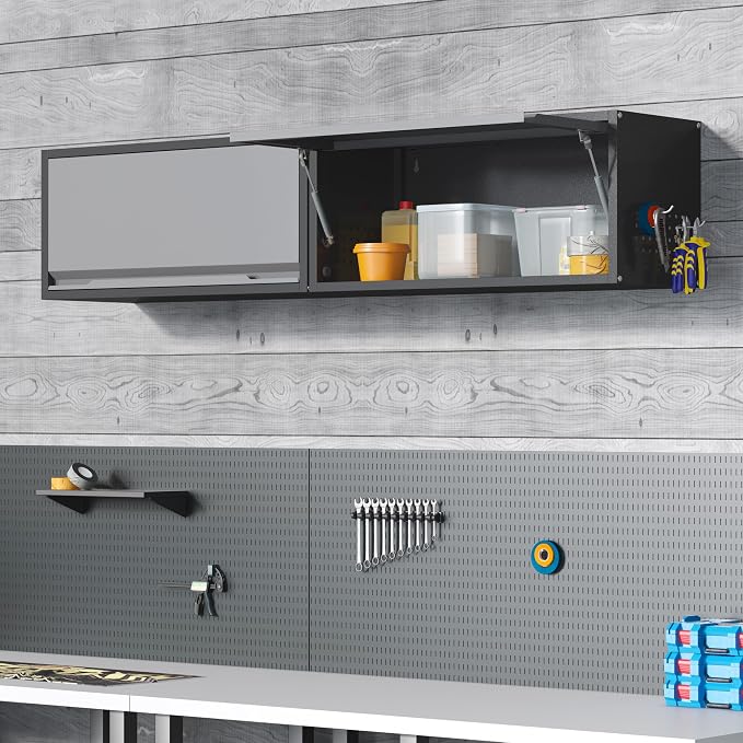 Coolsun Metal Wall Cabinet, 12.6" H Garage Wall Cabinet with Up-Flip Door | 31.5" W Wall Mounted Metal Storage Cabinet for, Garage,Basement,Ware House Assembly Required