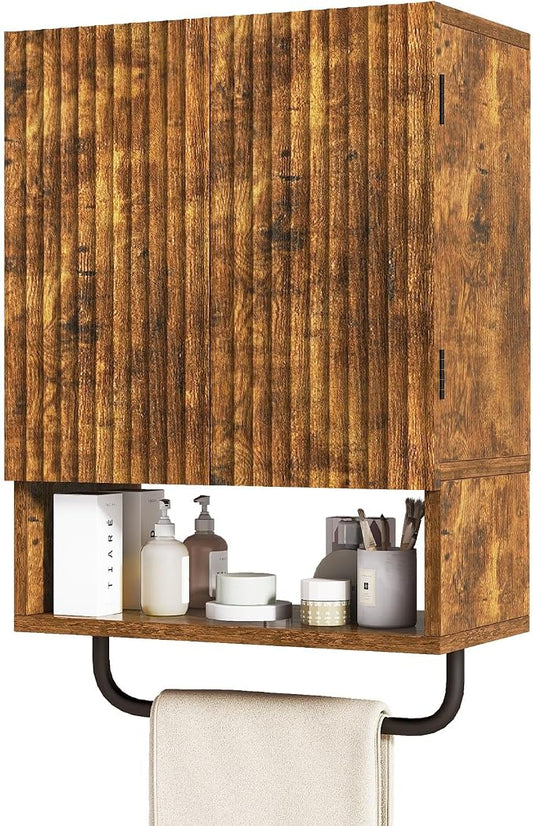 IBUYKE Bathroom Wall Cabinet Over Toilet Cabinet for Bathroom UWBS003H | with Doors and Adjustable Shelf, Towel Bar, Wall Mounted, for Laundry Room & Living Room Kitchen,Brown,Modern