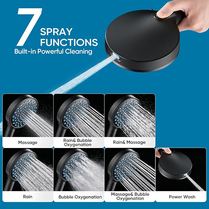 Cobbe Filtered Shower Head with Handheld, Water Softener for Hard Water | Upgraded High Pressure 7 Spray Mode Shower Head with Filters - Remove Chlorine - Reduces Dry Itchy Skin, Matte Black