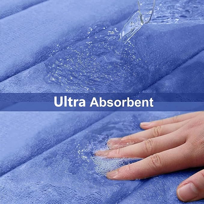 Buganda Memory Foam Bath Mat 24 x 16, Ultra Soft Absorbent Bathroom Rugs | Cornflower Blue, Machine Washable Quick Dry Bath Mats for Bathroom Floor, Shower and Tub, Home Decor Accessories
