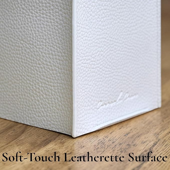 Premium PU Leather Square Tissue Box Holder - Hotel-Style Facial Tissue Box Cover for Bathroom, Bedroom, Office & Home Decor, Cube Tissues Organizer, Classic Look (White)