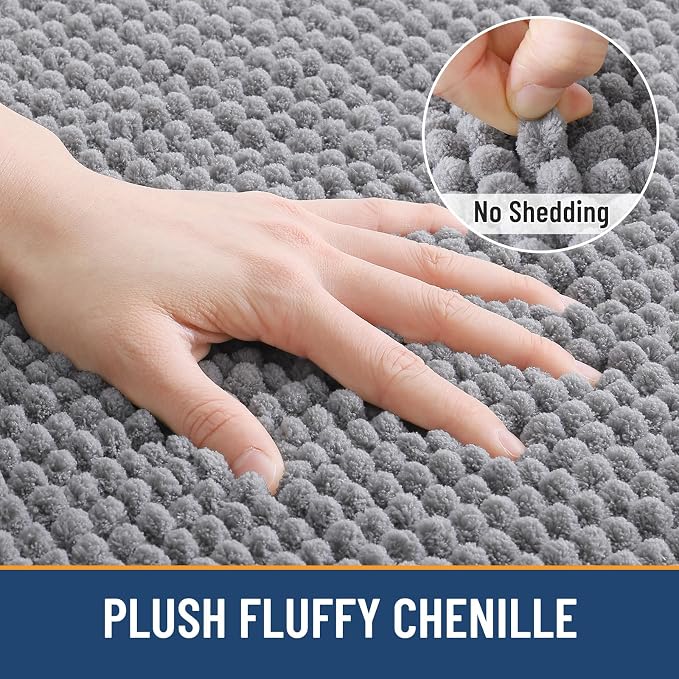 Arotive Chenille Bathroom Rugs 59x20, Soft Absorbent Bath Mat, Grey | Rubber Backing, Machine Washable Dry Bath Mats for Bathroom Floor, Tub and Shower, Home Decor Accessories