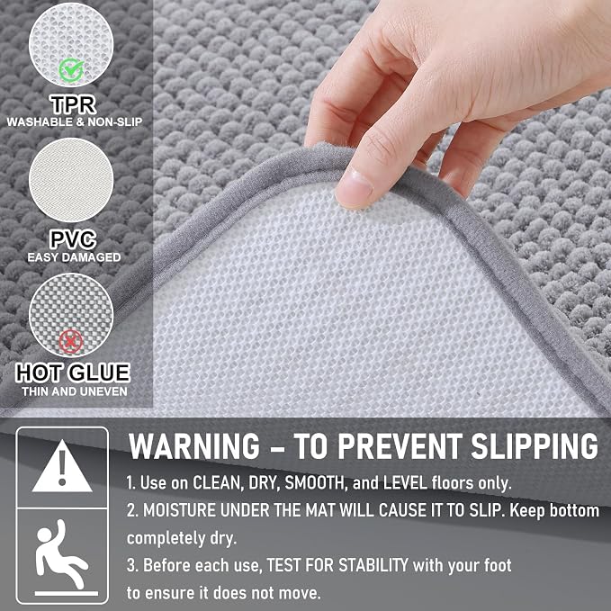 Arotive Chenille Bathroom Rugs 40x24, Soft Absorbent Bath Mat, Grey | Rubber Backing, Machine Washable Dry Bath Mats for Bathroom Floor, Tub and Shower, Home Decor Accessories