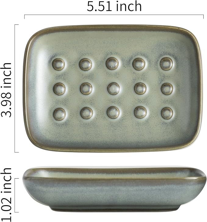 Miamolo Bar Soap Holder, Ceramic Soap Dish for Bathroom, Keep Soap Dry | Raised Ridges Extends Bar Life | Weighted Soap Tray, Non-Slip | for Kitchen Sink Bathtub Shower, Dishwasher Safe, Dark Green
