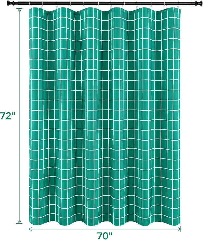 Biscaynebay Fabric Shower Curtain for Bathroom-Modern Farmhouse Faux Linen Textured Grid Plaid Shower Curtains, Minimalist Simple Geometric Neutral Decor Machine Washable-70x72 Inches Turquoise