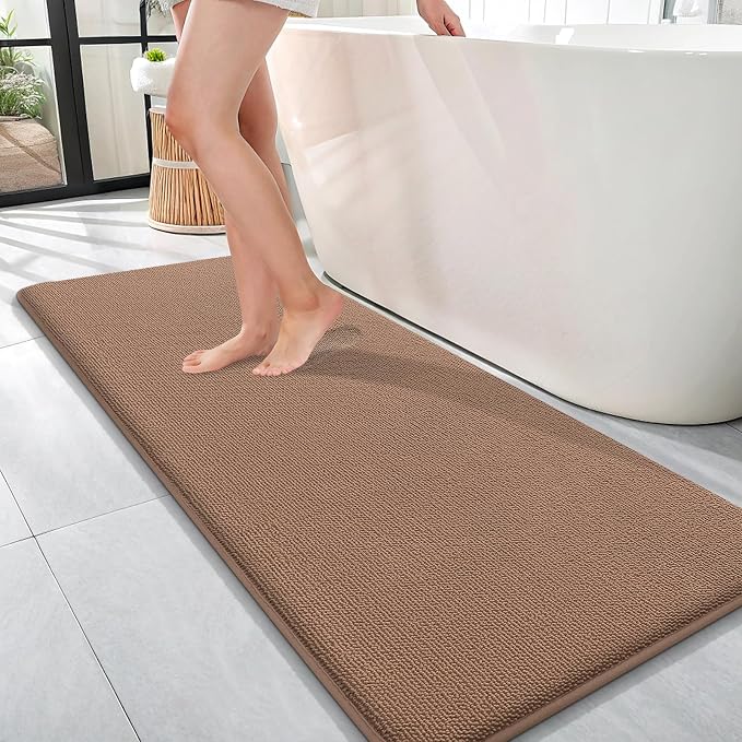 OLANLY Memory Foam Bathroom Runner Rugs 47x17, Absorbent Long Mat, Mocha | Soft Quick Dry Bath Rugs, Non-Slip Carpet, Machine Washable Mat for Bathroom Floor, Tub and Shower, Home Decor Accessories