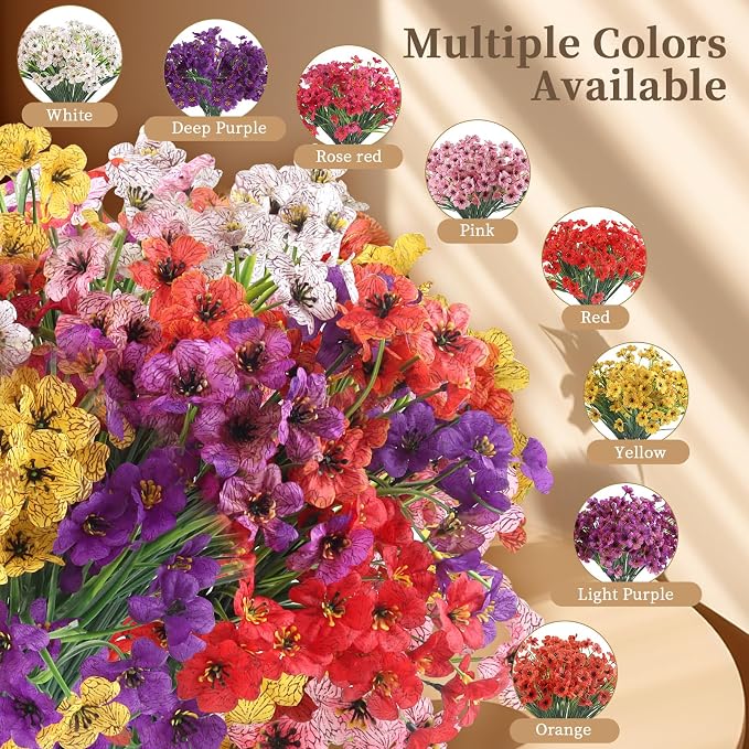ColoPlay 24 Bundles Rose Red Artificial Flowers for Outdoors, Fake Flowers | Fake Plants Outdoors, UV Resistant Faux Flowers for Indoor Outside Garden Porch Window Box Home Wedding Farmhouse