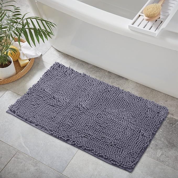 Ultra Soft Texture Chenille Plush Bath Rugs Floor Mats, Bath Rug Non Slip Microfiber Door Mat for Kitchen/Entryway/Living Room (30 x 20 inches, Dark Grey)